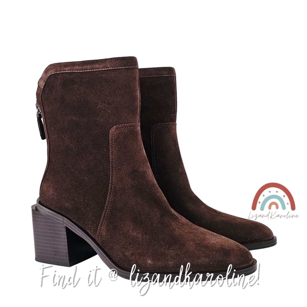 New! Vince Camuto Kortimy Leather Suede Brown Chunky Heel Mid-Shaft Boots
